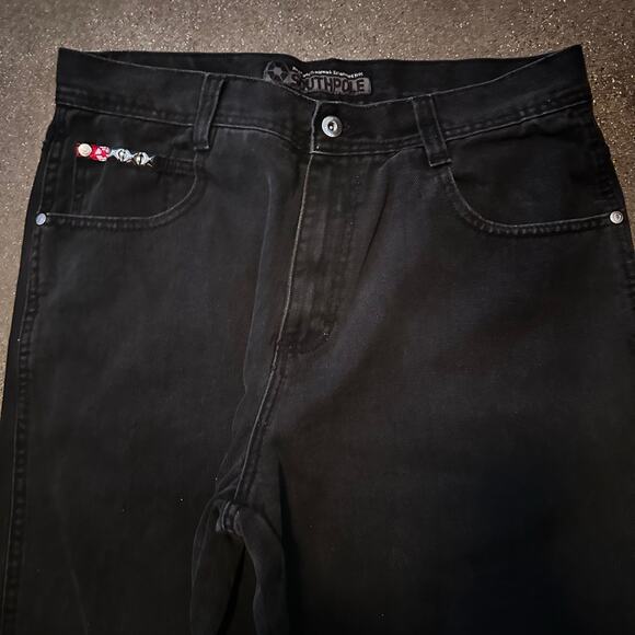 vintage y2k southpole black jeans custom baggy studded red tab - Picture 6 of 8